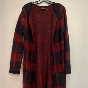 Red and black plaid shrug/cardigan